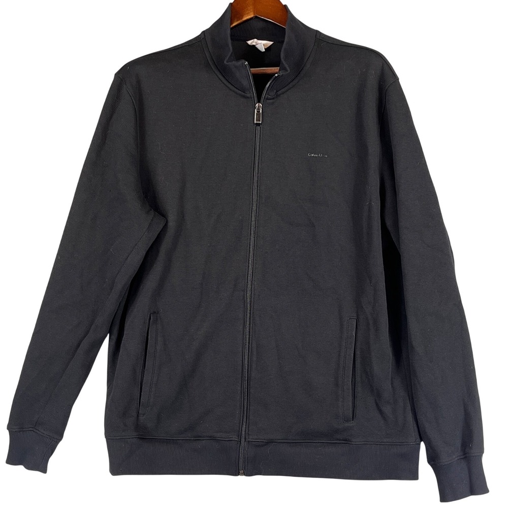 Calvin Klein Mens XL Zippered Jacket Black Cotton Blend Full Zip Casual Coat